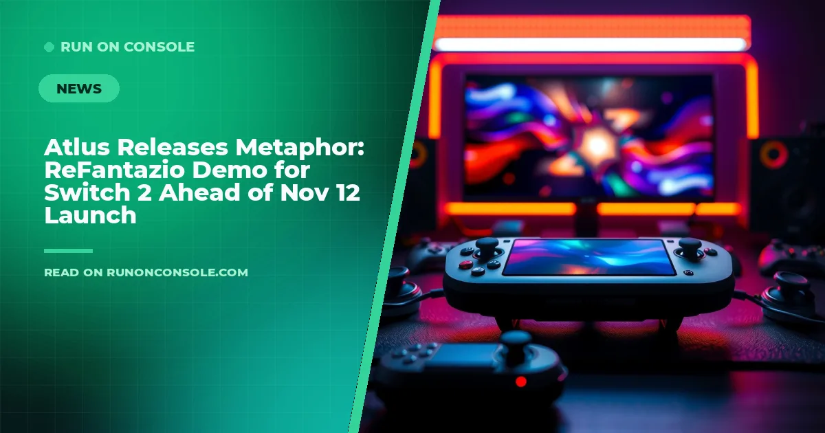 A stylized fantasy landscape from Metaphor: ReFantazio shown on a Switch 2 console screen