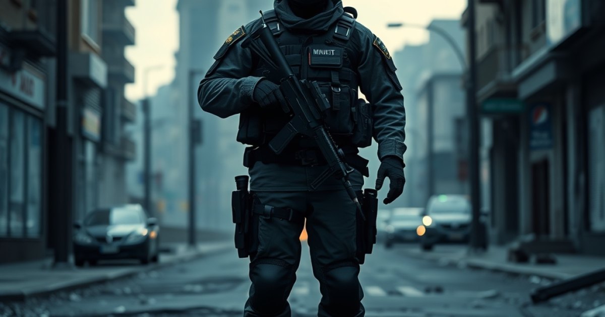 Soldier in futuristic gear holding a rifle with the Modern Warfare 4 logo behind