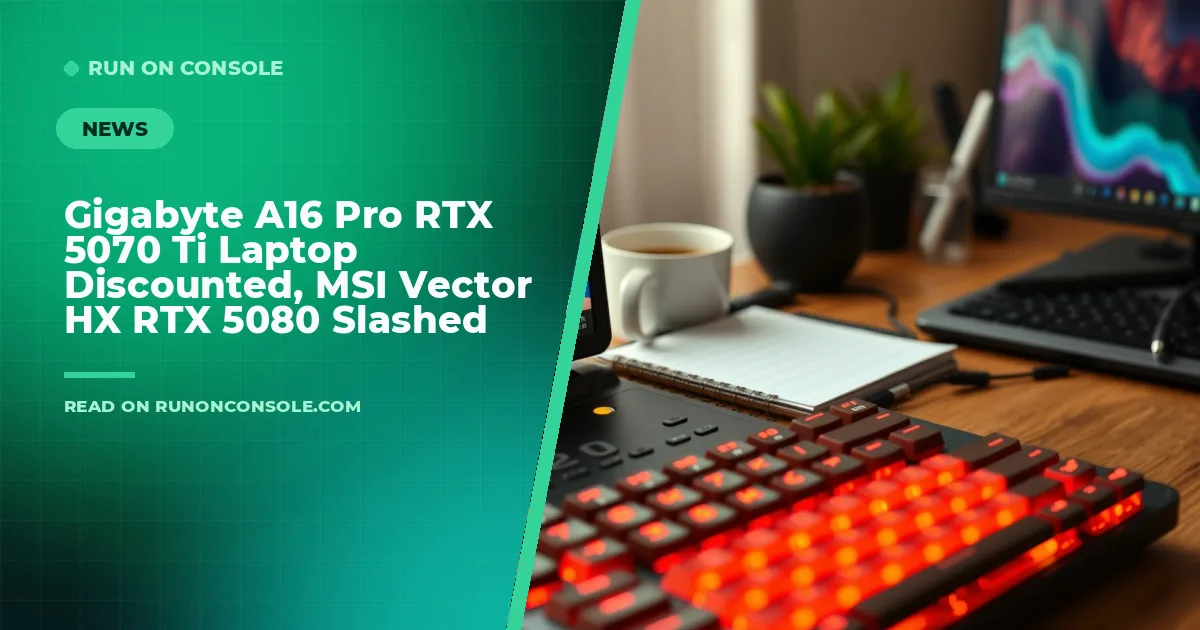 Sleek gaming laptop with RTX 5070 Ti GPU on a desk